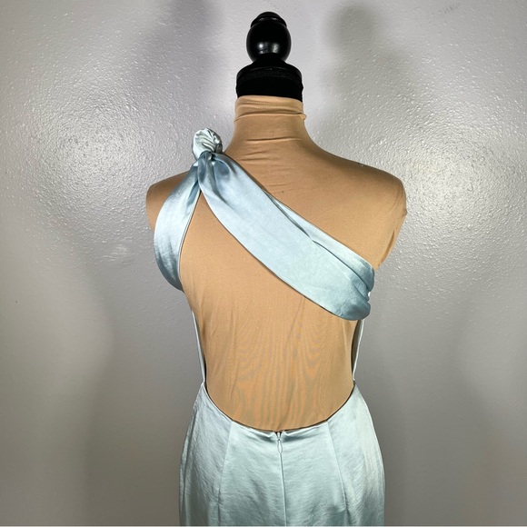 Baby Blue satin one shoulder open back long gown S wedding guest gala formal - Picture 9 of 15